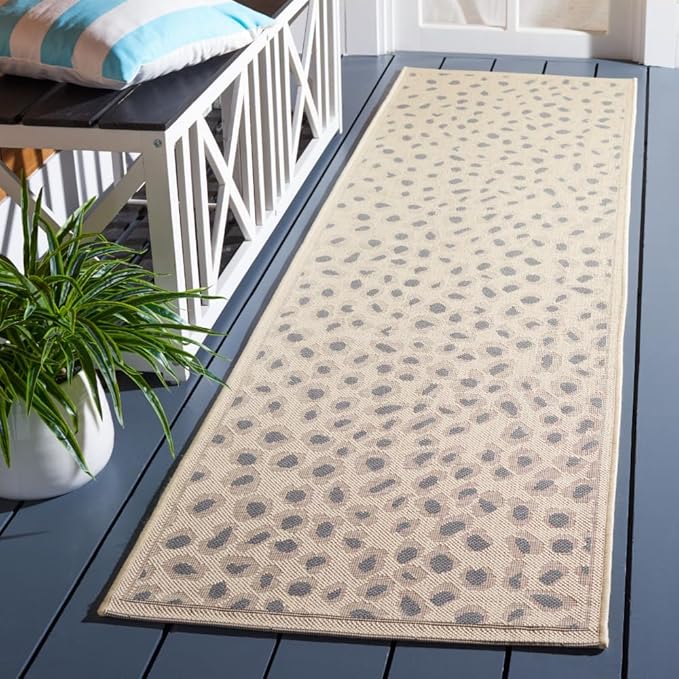 SAFAVIEH Washable Rug Outdoor Courtyard Collection - 2'3" x 8' Runner, Beige & Gold, Non-Shedding & Easy Cleaning, Ideal for Patio, Entryway, Mudroom, Hallway, Kitchen (CY6104-23612)
