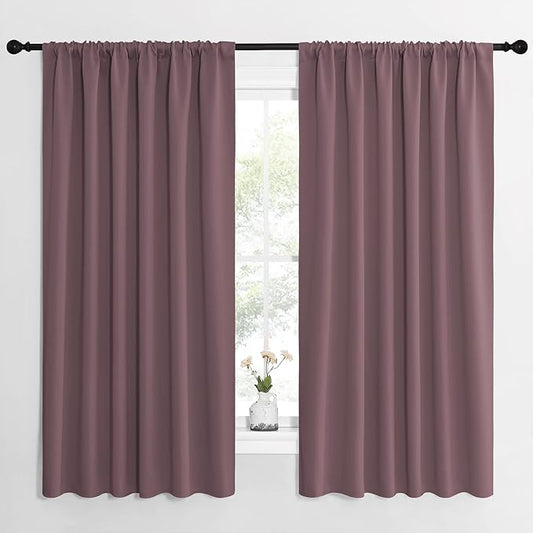NICETOWN Blackout Curtains for Bedroom, Home Decorations Thermal Insulated Solid Rod Pocket Blackout Drapes for Cafe (Dry Rose, One Pair, 62 x 63-inch)