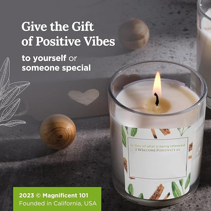 Magnificent 101 Sage & Palo Santo Candle Set - 3-Pack, 3.5 oz Each, 42h Burn - Natural Soy Candles for Energy Cleansing & Manifestation - Aromatherapy & Meditation Accessories