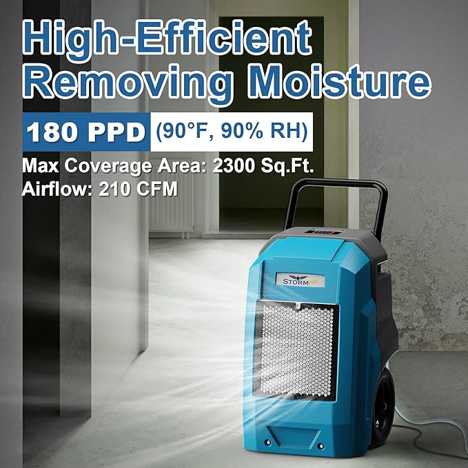 ALORAIR 180 PPD Storm Pro Commercial Dehumidifier, LGR Portable Dehumidifier with Pump, cETL Listed, 5 Years Warranty, LCD Display, for Clean-Up, Flood, Moisture