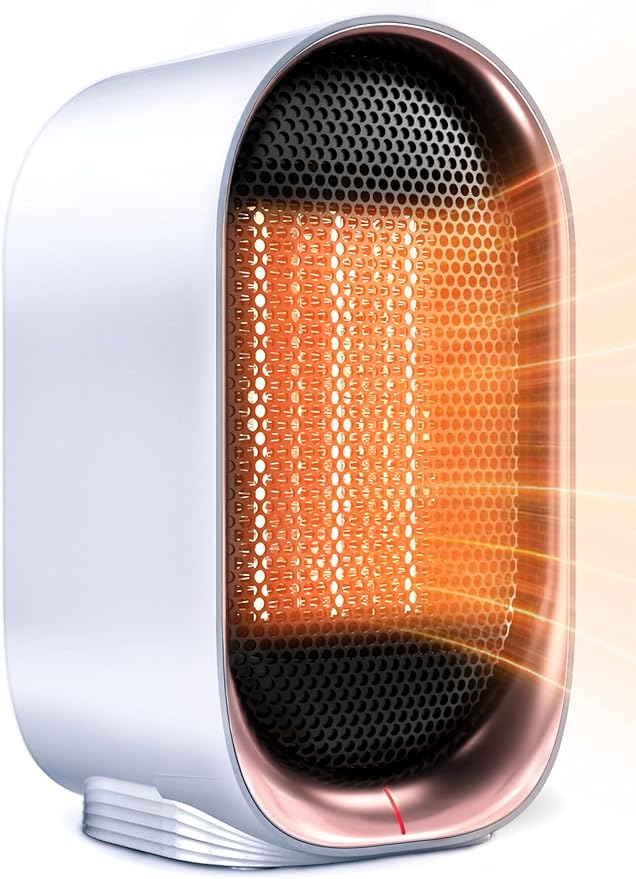 Space Heater, Portable Small Heaters for Indoor Use, Electric Desk Heater with Overheat and Tip-Over Protection, Mini Personal Heaters for Home Office Workspace, White