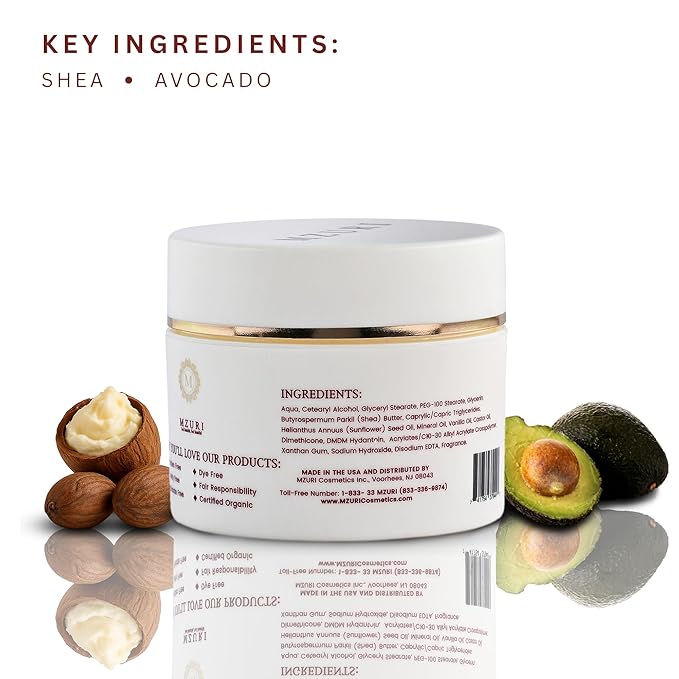 MZURI Body Butter, Whipped Shea and Avocado Blend, Fast-Absorbing, Deep Moisturizing Cream with Essential Oils, Non-Greasy, Natural Skincare for Dry, Glowing Skin, Organic Butter - 8 Fl. Oz