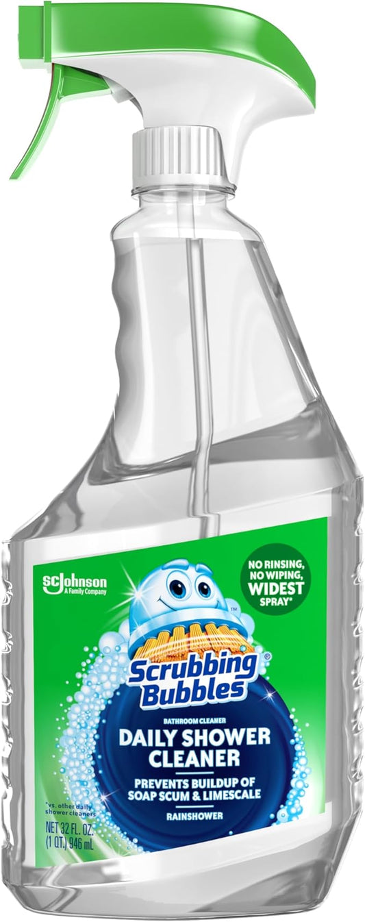 Scrubbing Bubbles Daily Shower and Cleaner Spray, Removes Mildew, Mold, and Soap Scum on Showers, Bathroom Floors & Tiles, Rainshower Scent, 32oz