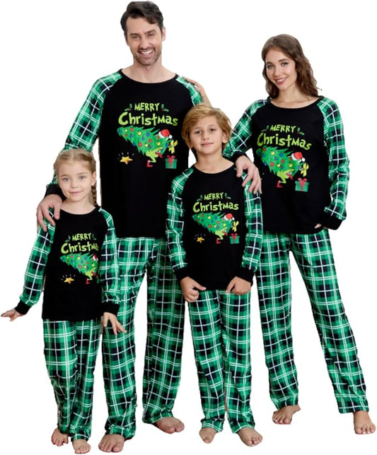 Christmas Family Pajamas Set Matching Holiday Plaid Sleepwear Set Reindeer/Tree Print Loungewear for Xmas Eve