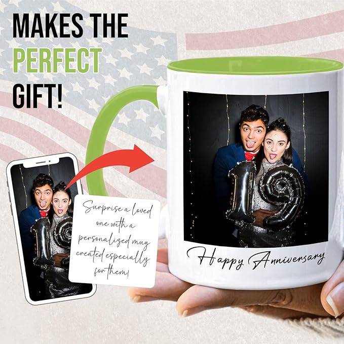 Ship Next Day Custom Mug Design Your Own Photo Text Personalized Picture Gifts for Women Men Customized Gifts Idea Personalized Coffee Mugs 11oz Light Green Handle