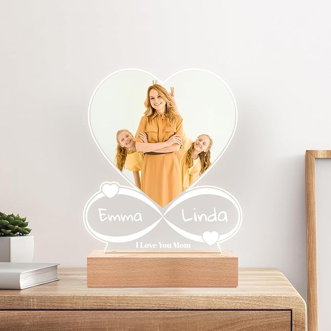 Custom Picture Frames with Photo, Custom Photo Frame with Night Light, Personalized Mom Birthday Gifts for Mom Kid Baby Family Pet