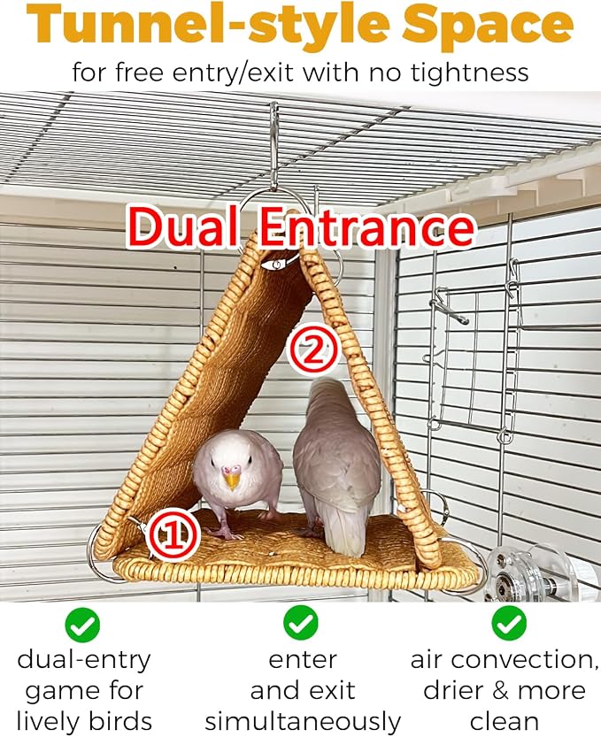 Chewproof Steel Frame Cockatiel Bird Nest for Cage for Medium Parrots | Washable Bird Bed Hammock for Sun Conure, Quaker, Bird Tunnel Parakeet Nest, Parakeet Bed House Hut for Lovebird, Budgie