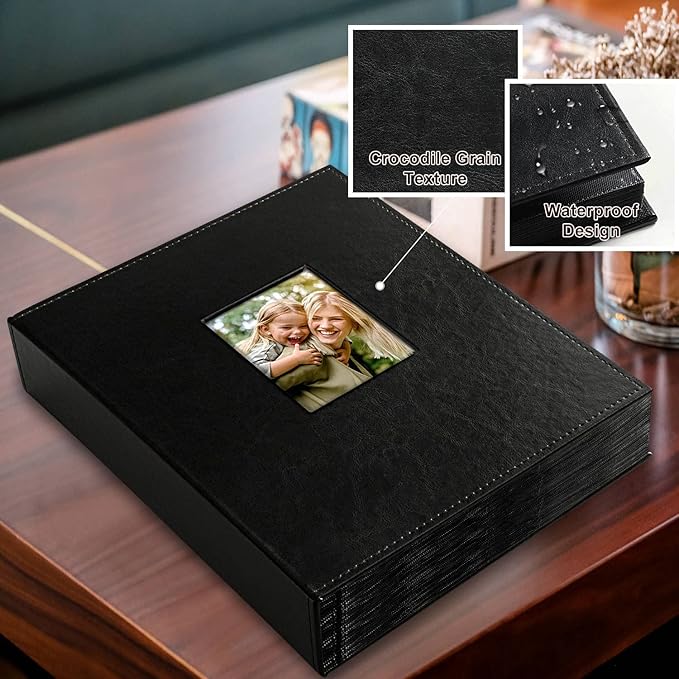 Ywlake Photo Album 4x6 400 Pockets, Leather Photo Albums Holds 400 Vertical Pictures Only Black