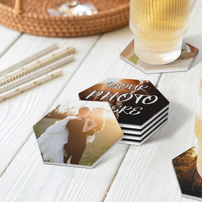 Custom Coasters, Personalized Ceramic Coasters with Photo Logo, Customized Cup Mat for Weddings, Bars, Coffee Table, Homes, Offices 4PCS