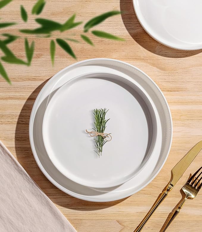 TheTerra Ceramic Dinnerware Sets for 4, 12 Pieces Porcelain Lightweight Plates and Bowls Sets, Scratch Resistant Dish Set, Oven & Microwave & Dishwasher Safe, Bright White