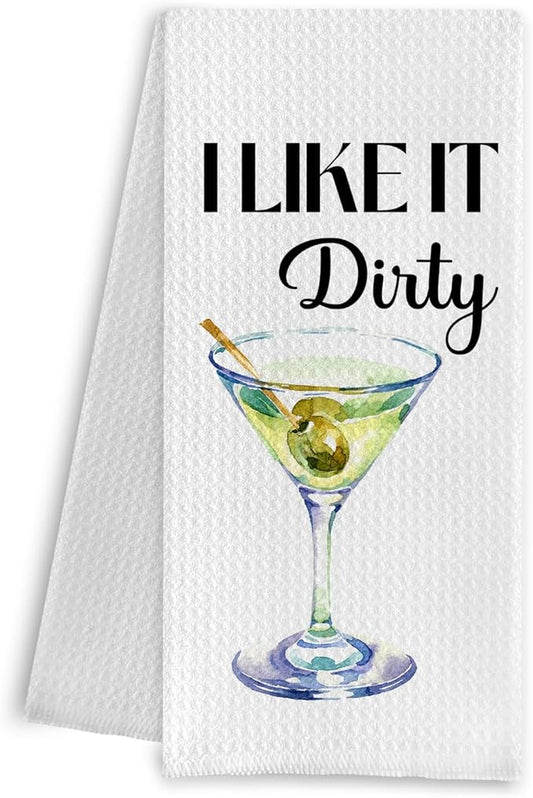 I Like it Dirty Martini Kitchen Towelsfor Martini Lovers, Dirty Martini Gifts Dish Tea Towels, Gifts Hand Towels for Kitchen Decor, Bar Cart Decor, 16x24 Inch