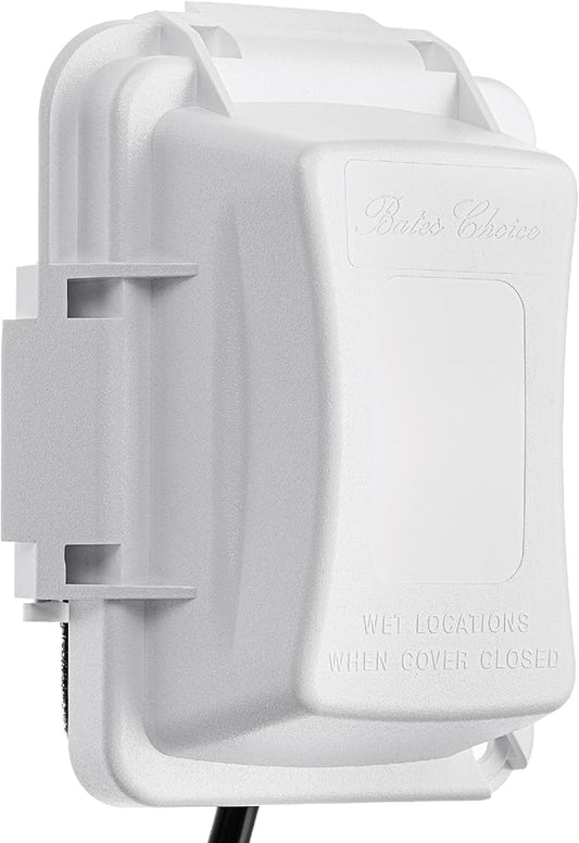 Bates Choice Weatherproof Electrical Outlet Cover, 1-Gang, White Plastic Outdoor Outlet Cover, Plug-In, 120 Volts AC, Compatible with All Devices