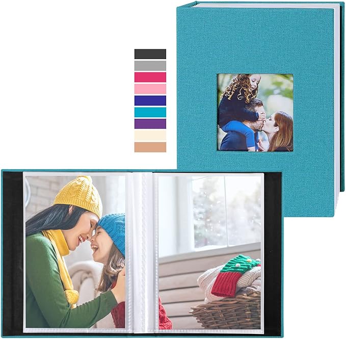 Ywlake Photo Album 4x6 50 Pockets 2 Packs, Small Mini Capacity Linen Photo Album Bulk Sets, Each Pack Holds 50 Top Loader Vertical Only Picture for Kids Boy Girls Teal