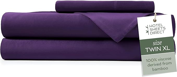 Hotel Sheets Direct 3 Piece Bed Sheet Set Twin XL Size, 100% Viscose Derived from Bamboo Sheets Set with 1 Pillowcase, Cooling & Breathable Luxury Bedding, Moisture-Wicking, Silky Soft Texture, Purple