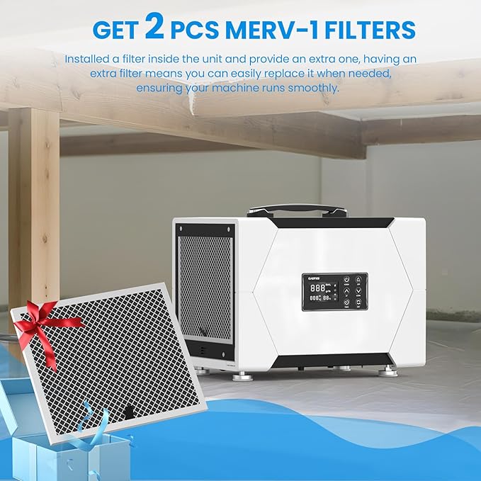 CADPXS Crawl Space Dehumidifier with Drain Hose, 80 Pint Commercial Dehumidifier for Basement, Home Use, Water Damage, Auto Defrost, Memory Start, cETL Certified, Up to 1000 Sq Ft