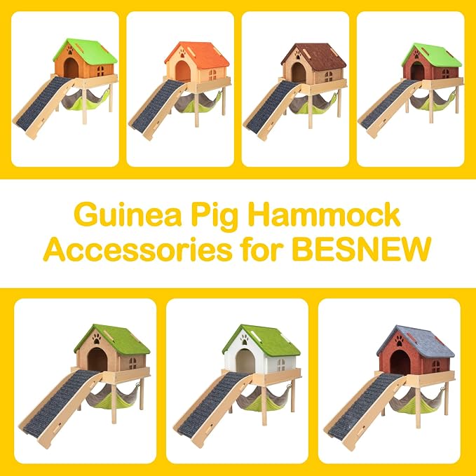BESNEW Enlarged Guinea Pig Hammock,Bunny Ferret Hamster Small Animal Hammock for Hiding Sleeping,Wooden Guinea Pig Hammock Accessories