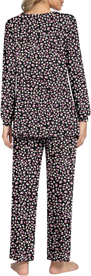 Anyally Women's Plus Size Pajama Sets Ladies Fall Pjs 2 Pieces Lounge Outfits V Neck Long Sleeves Sleepwear with Pockets