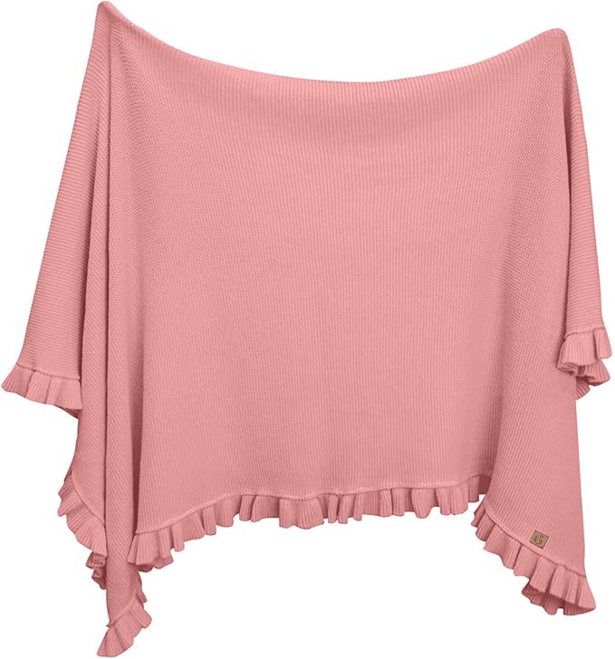 Ruffle Knit Blanket for Baby - 100% Luxury Soft Cotton Knit Warm Cozy Cuddle Stroller Crib Blanket for Newborns, Infants, & Toddlers (Rose Pink)