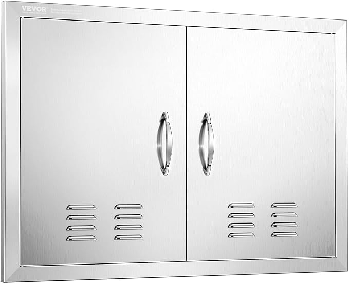 VEVOR Outdoor Kitchen Doors, 30W x 21H Inch, 304 Stainless Steel Double Doors with Vents, BBQ Access Door with 2 Detachable Handles and 6 Hooks, for BBQ Island