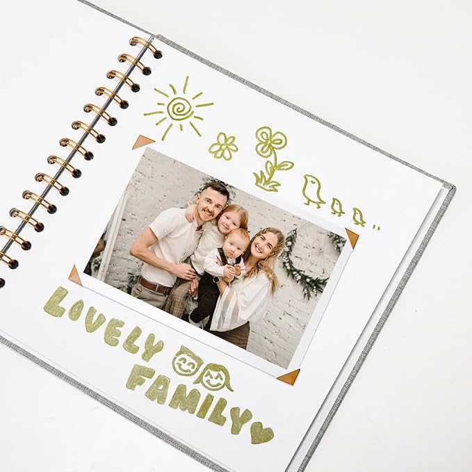 8x8 Inch Scrapbook DIY Photo Album Linen Cover Hardcover White Pages 20 Sheets Small Scrap Memory Book Grey