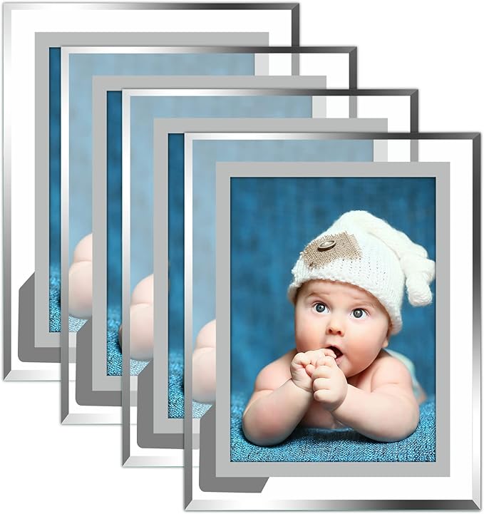 Vienrose 4x6 Picture Frame Set of 4, Clear Glass Photo Frames with Silver Edge, Horizontal or Vertical Display for Tabletop, Desk, Home, Office Decoration