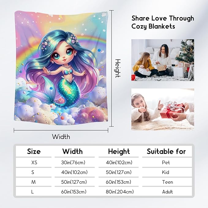 Mermaid Blanket for Girls Blankets Gifts - 50x60 Inches Cozy Flannel Throw for Kids Toddler