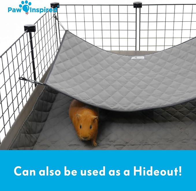 Paw Inspired Hanging Fleece Hammock for Small Animals, Gray/Light Gray | Hammock with Swivel Clips for Pet Cage for Ferrets, Rats, Chinchillas, Sugar Gliders, Hideout Toy for Guinea Pigs, Hamsters