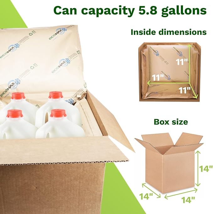 IDL Packaging 14" x 14" x 14" Insulated Shipping Box (USA-Made, 5.8-Gallon Capacity), Pack of 1 - Includes EcoMax™ Thermal-Paper Liners, Absorb Condensation - For Frozen Food, Meat, or Fish