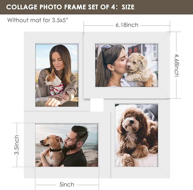 3.5x5 Picture Frame Tempered Glass Front Displays Four 3.5 x 5 Photos Frame Display for Tabletop and Wall Hanging Picture Frame White