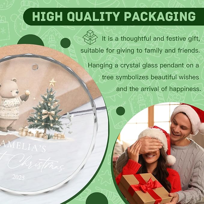 Personalized Baby's First Christmas Ornament 2025 Personalized My First Christmas Ornaments Picture & Name Gift for New Mom, Dad, Grandson or Granddaughter Christmas Tree Keepsake Gift