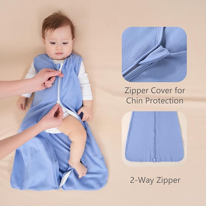 Baby Sleep Sack 0-6 Months, 100% Cotton Sleeping Sack for Newborn and Infant, 3 Pack Baby Wearable Blanket, 0.5 Tog Lightweight Double Zipper Sleep Bag Apricot