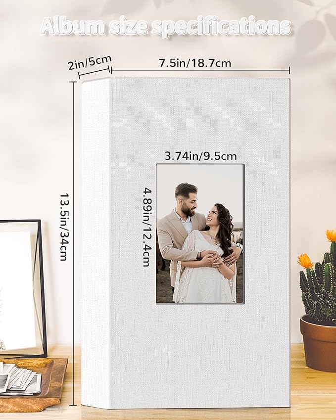 Photo Album 4x6 with 300 Pockets,Slip-in Picture Albums,Linen Cover Memory Book with Front Window,White Page Vertical Photo Book for Wedding,Family,Anniversare,Baby,Vacation