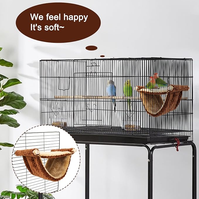 BWOGUE Bird Nest Bed Hanging Hammock, Parakeet Bed for Cage, Cockatiel Bed | Warm Fleece Snuggle Hut, Double-Layer Comfort, Wooden Perch Setup, Washable Hammock