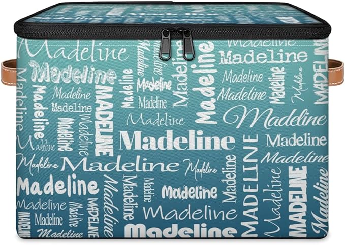Custom Storage Basket with Name, Personalized Keepsake Box with Zipper Lid, Foldable Fabric Memory Bin Large capacity with Handle Gradient Grey Green