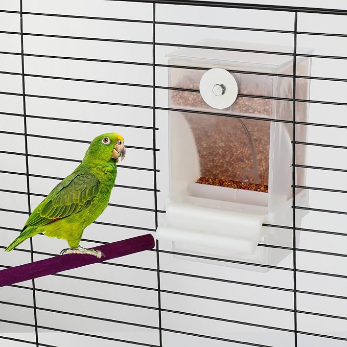 Yaomiao 4 Pcs No Mess Small Bird Feeders Automatic Parakeet Water Dispenser Clear Quail Feeder and Watered Cage Accessories for Small and Medium Parakeet Cockatiel Canary(Assorted,Clear)