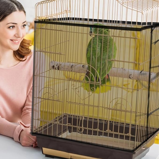 Daoeny Bird Cage Seed Catcher, Large Bird Cage Cover, Adjustable Soft Airy Nylon Mesh Net, Birdcage Cover Skirt Seed Guard for Parrot Parakeet Macaw African Round Square Cages (Black)