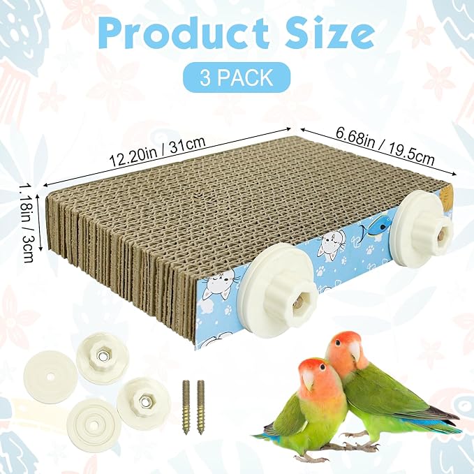 3 PCS Bird Cardboard Platform Hanging Parrot Cage Perch Bird Paw Grinding Stand Parakeet Chew Toys Parrot Cage Playground for Budgie Conure Cockatiel Finch (Large)