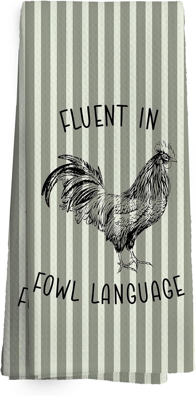 Chicken Kitchen Towels Funny Light Green Stripe Dish Towel with Sayings 16x24 Inches, Chicken Lovers Gifts Absorbent Dishcloths Tea Towels for Kitchen Bathroom Decor, Humorous Gifts for Women