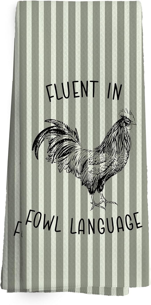 Chicken Kitchen Towels Funny Light Green Stripe Dish Towel with Sayings 16x24 Inches, Chicken Lovers Gifts Absorbent Dishcloths Tea Towels for Kitchen Bathroom Decor, Humorous Gifts for Women