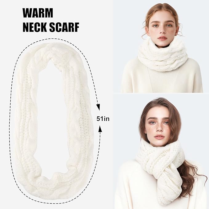 Winter Beanie Hat Scarf Gloves Set, Winter Clothes for Women, Fleece Lined Hats Touchscreen Gloves Thick Neck Warmer