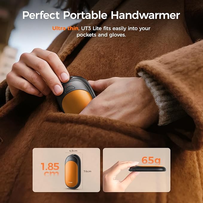 OCOOPA Magnetic Hand Warmers Rechargeable 2 Pack, UL Safety Heat 100-126°F, 3-Settings, Pocket-Sized, Max. 8 Hrs Long Lasting,Great for Raynauds, Golf, Hunting, Camping, Gifts for Men Women, UT3 Lite