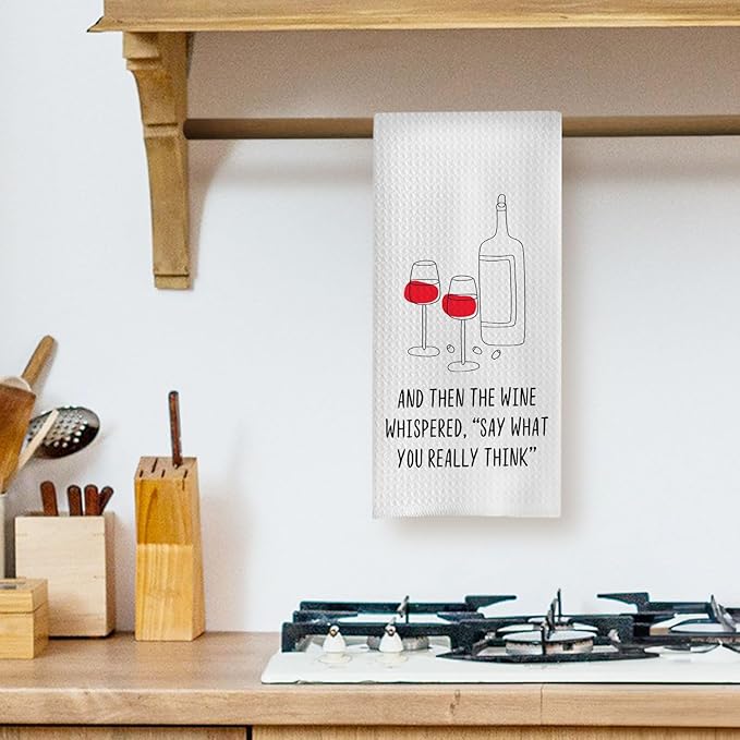 Wine Lovers Kitchen Towels - Funny Wine Gifts Decorative Waffle Weave Dish Towels, Hand Tea Towel (16×24 Inches)