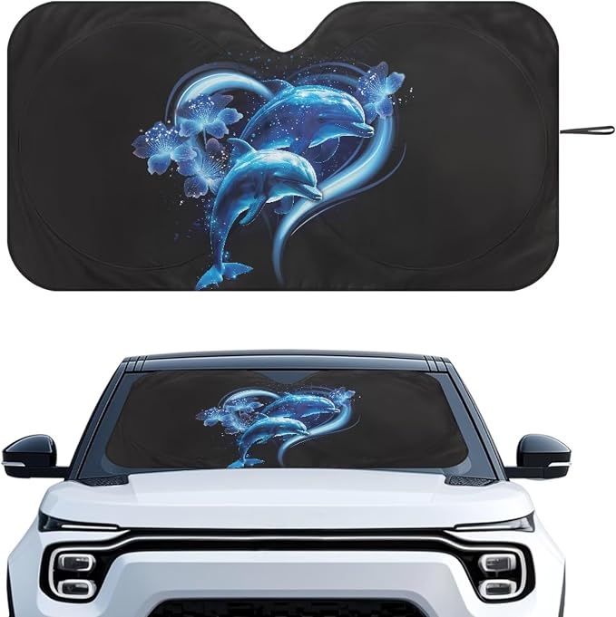 Loving Dolphin Front Window Sunshades All Seasons Front Windshield Sun Visor Protector 66.5x34.4inches Car Accessories for Car Pickup Truck SUV