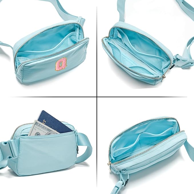 Gitus Gifts for 7 8 9 10 11 Year Old Girls Belt Bag Fanny Pack Crossbody Bags with Initial Letter Patch Birthday Gifts for Daughter Sister Friends Teen girls (Icing Blue-Q)