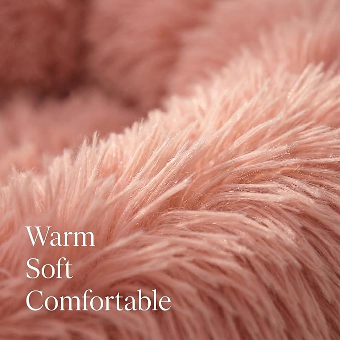 Tiny Dog Bed for Extra Small Dogs for Chihuahua Pomeranian Toy Poodle | 15 Inch Washable Puppy Bed,Soft Faux Fur Calming Donut Bed,Pink