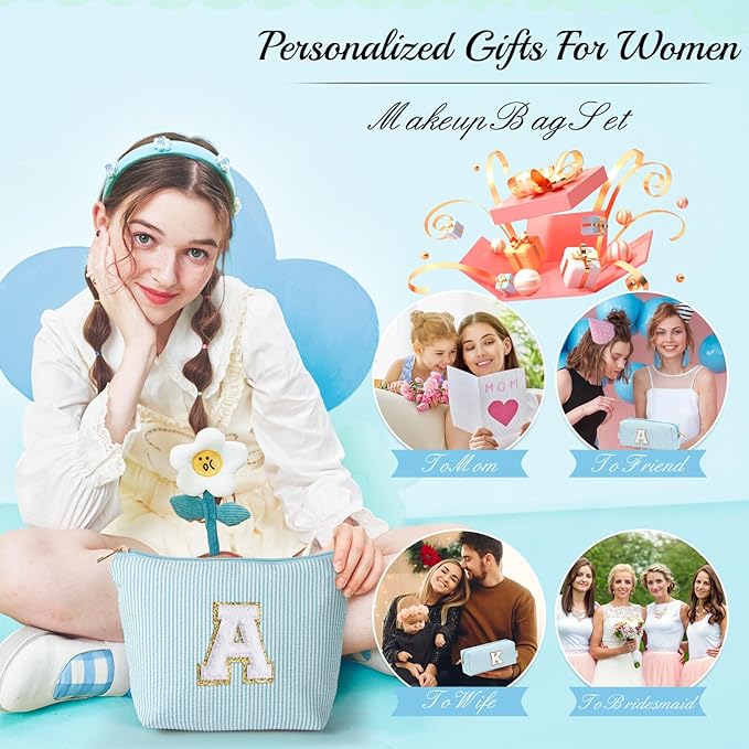YOOLIFE Personalized Mothers & Graduation Gifts - Initial Cute Monogram Makeup Bags