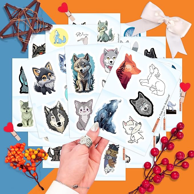 Cute Wolf Stickers for Water Bottle and Laptop - Wolf Party Supplies & Decorations, Waterproof Vinyl Decals, Cute Animal and Wildlife Stickers, Gifts for Women & Men