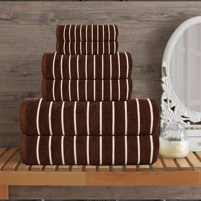 CASA COPENHAGEN Ecstatic 6 Pieces Towel Set- Brown, 600 GSM 2 Bath Towel 2 Hand Towel 2 Washcloth, Designed in Denmark Made of Soft Egyptian Cotton for Bathroom, Kitchen & Shower