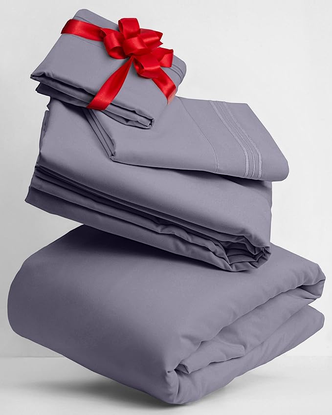 Mellanni Twin XL Sheets Set - 3 PC Iconic Collection Bedding - Hotel Luxury, Extra Soft, Cooling Bed Sheets - Wrinkle, Fade, Stain Resistant (Twin Extra Long, Hazy Lilac)