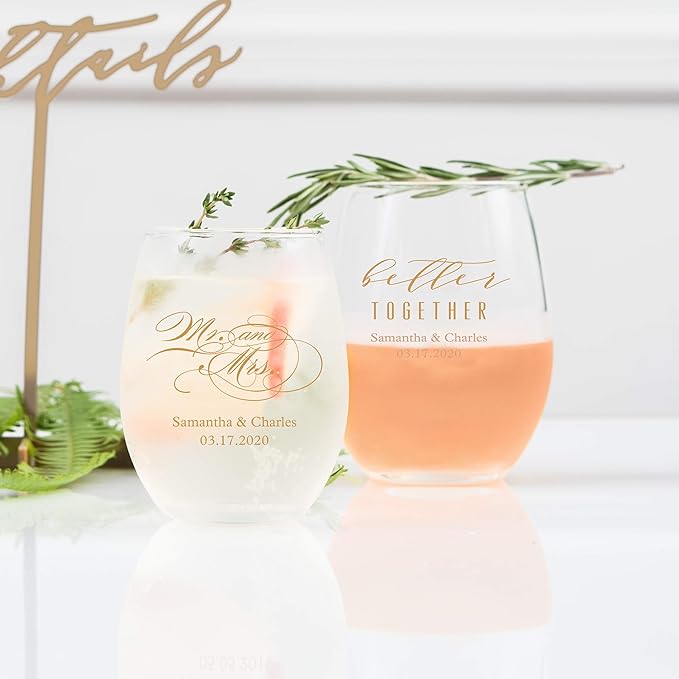 WEDDINGSTAR Personalized Small Stemless Wine Glass 9oz - 1 pack (Sample)
